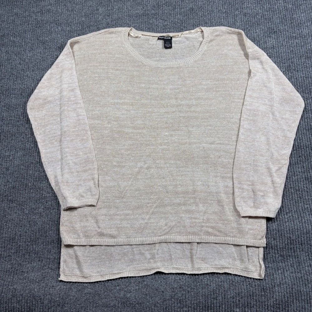 DKNY Jeans Sweater Women XL Beige Metallic Knit Pullover High Low Hem